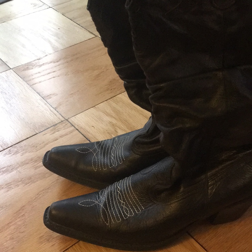 Black Leather Cowboy Boots